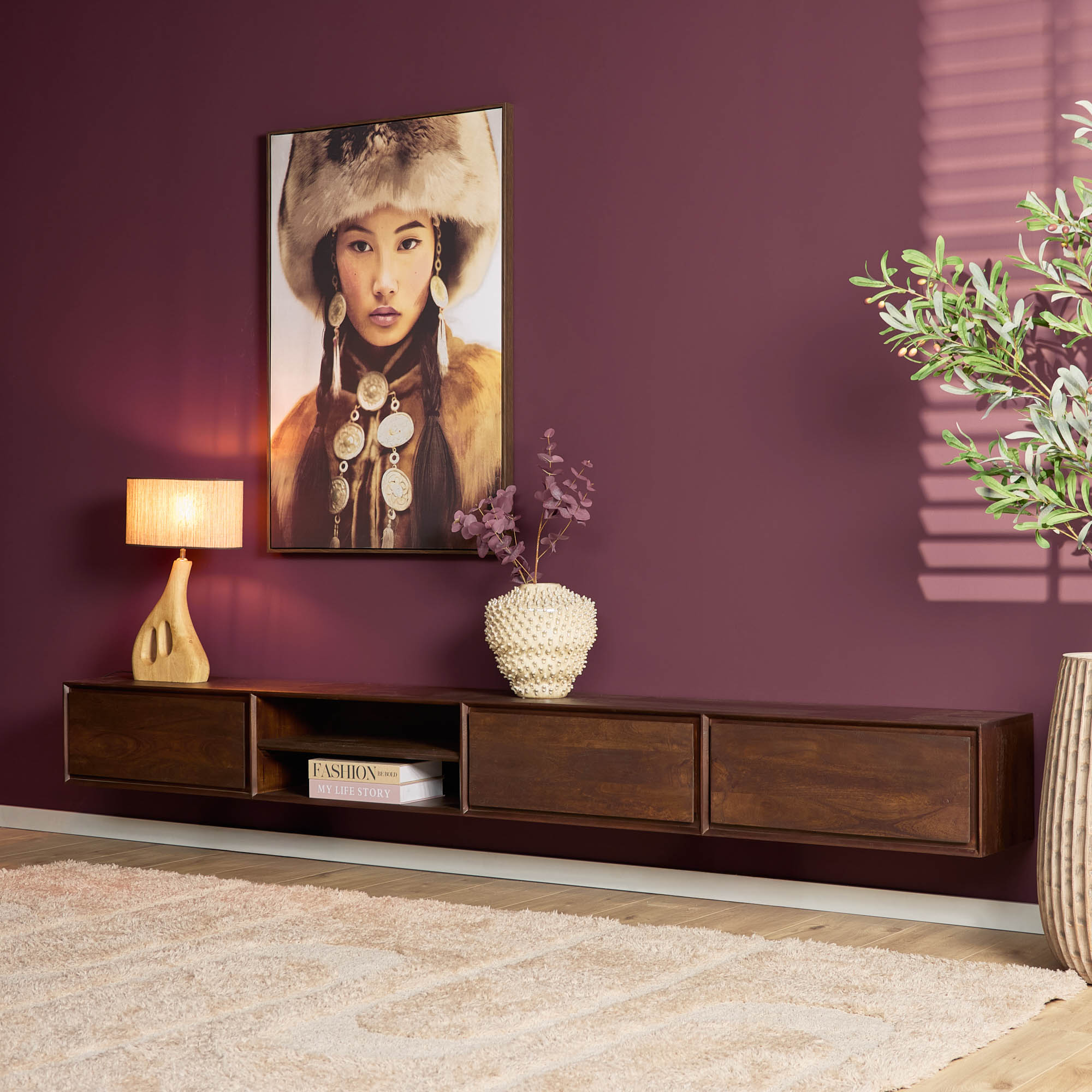 Zwevend tv meubel Ambiance Bruin Mangohout 280 cm - Image 2