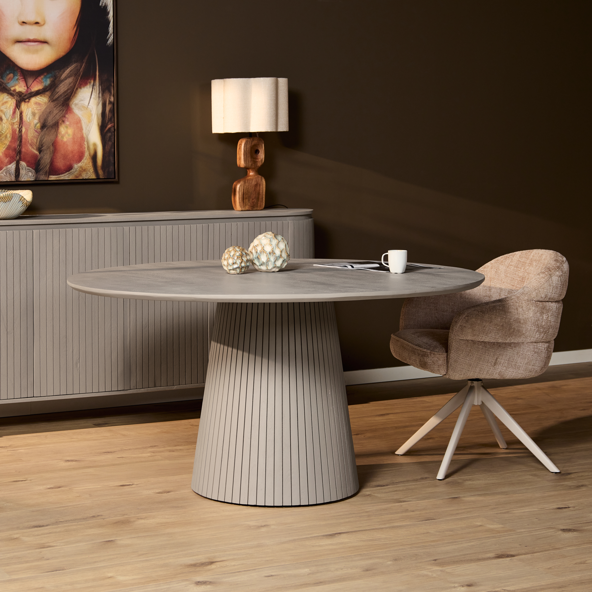 STF-2904_0 Ronde eettafel Solana Taupe Mangohout 150 cm - Image 1