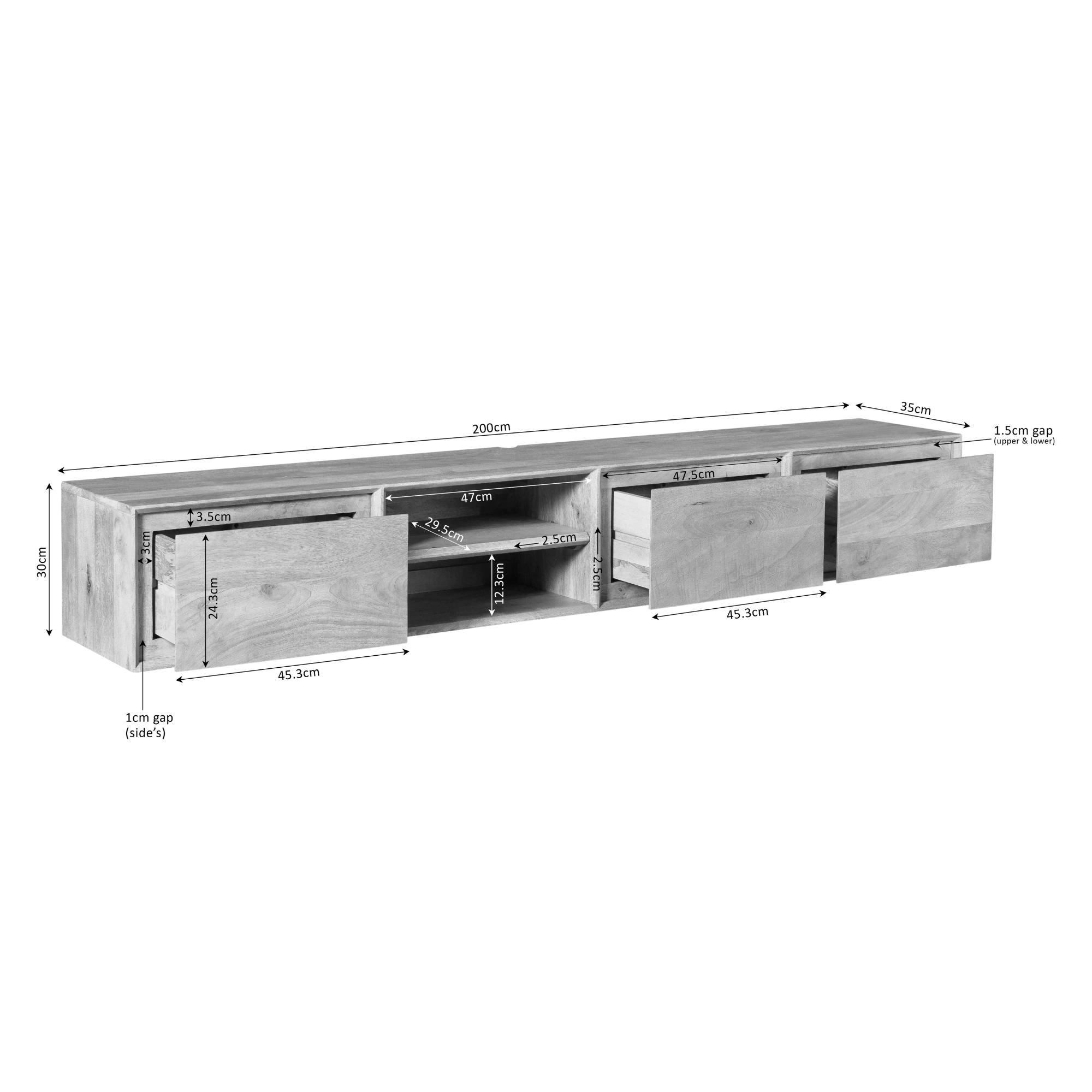 STF-1623_12 Zwevend tv meubel Ambiance Taupe Mangohout 200 cm - Image 13