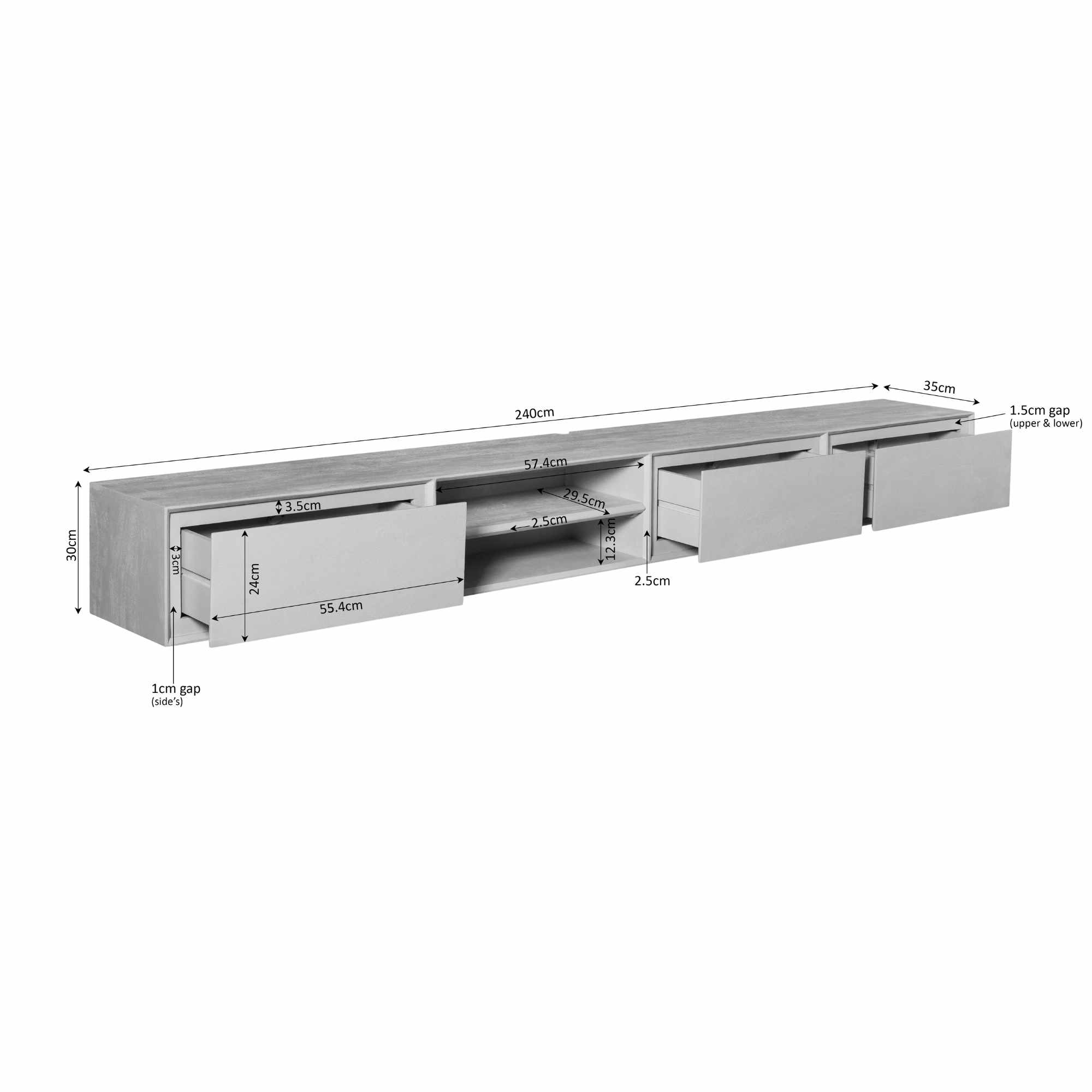 STF-1624_7 Zwevend tv meubel Ambiance Taupe Mangohout 240 cm - Image 8