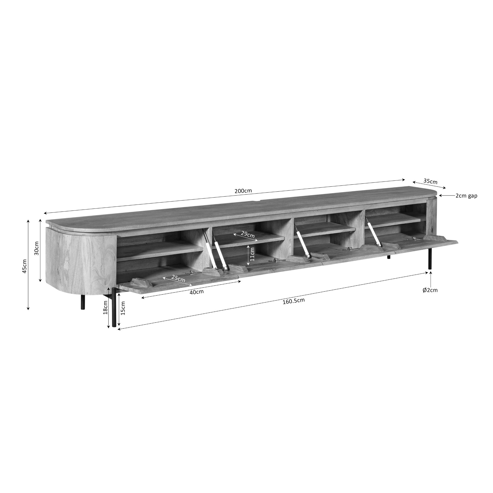 Tv meubel Excellent Zwart Mangohout 200 cm - Image 12