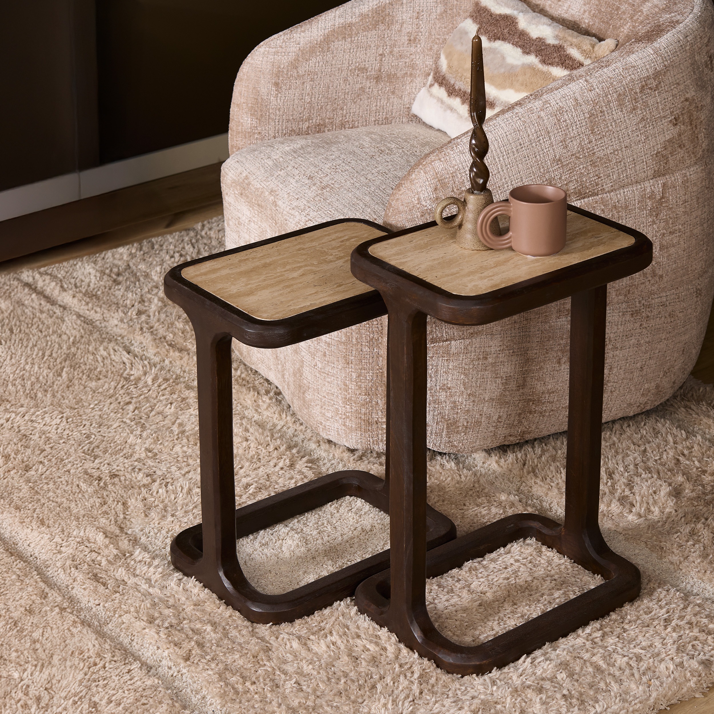 STF-9634_2 Bijzettafel Arvid Bruin Travertin 49 cm - Image 3