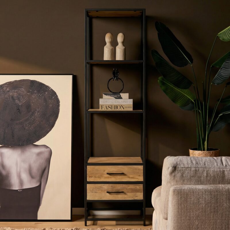 Boekenkast Dakota met lades Naturel Mangohout 55 cm - Image 1
