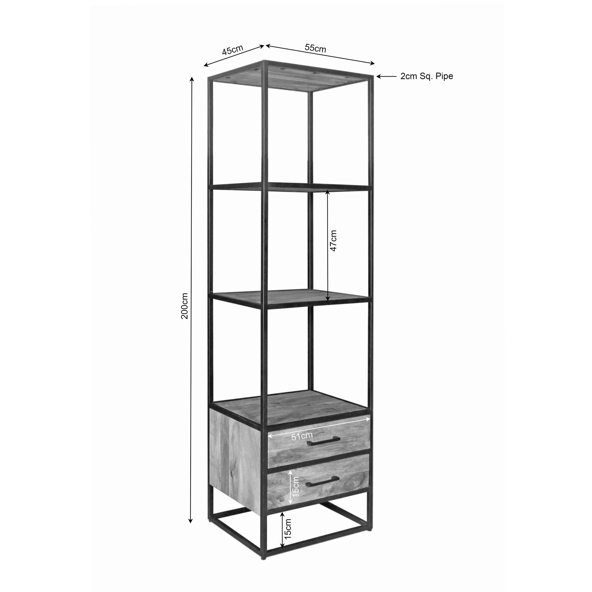 STF-3118_4 Boekenkast Dakota met lades Naturel Mangohout 55 cm - Image 5