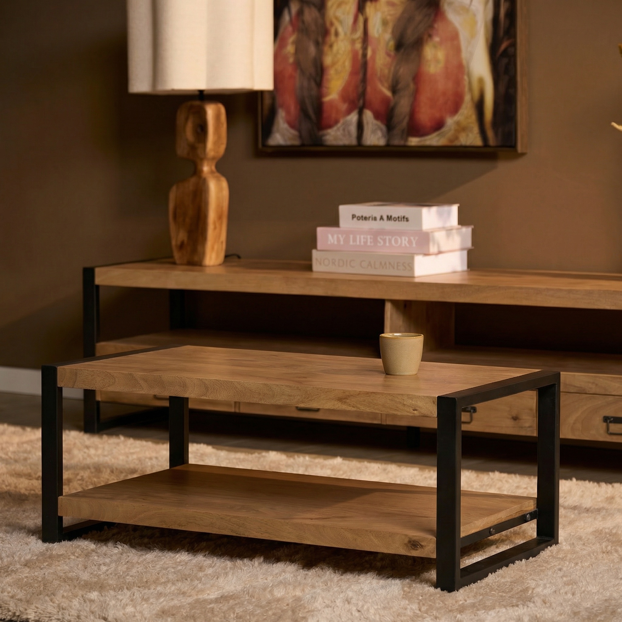 STF-4607_0 Salontafel Britt met onderblad Naturel Mangohout 110 cm - Image 1