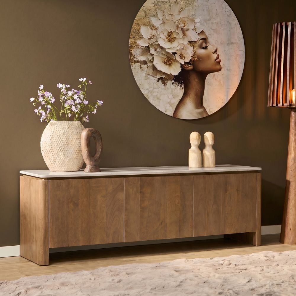 STF-3708_2 Tv meubel Dallas Naturel Mangohout 165 cm - Image 3