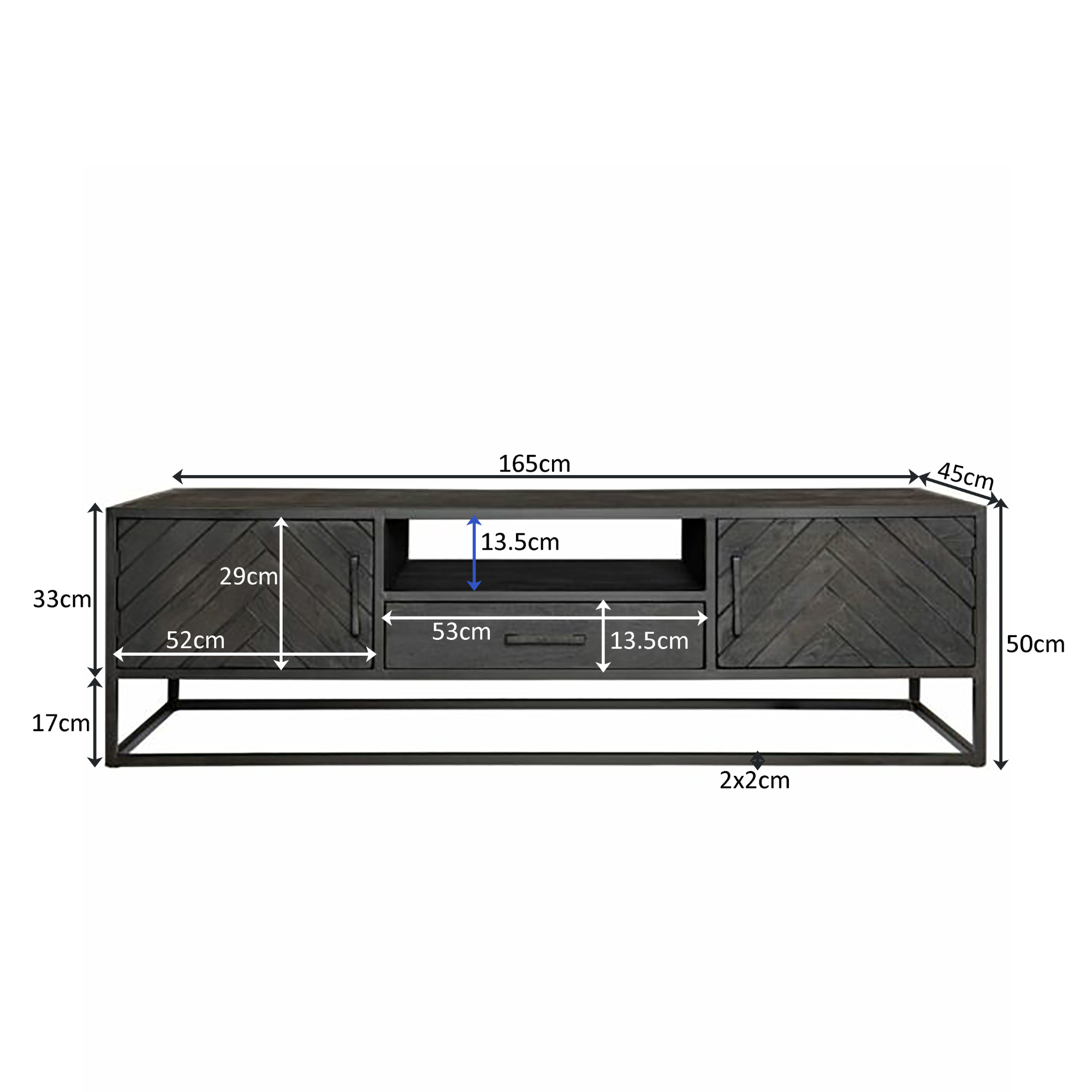 STF-8506_3 Tv meubel New York Zwart Mangohout 165 cm - Image 4