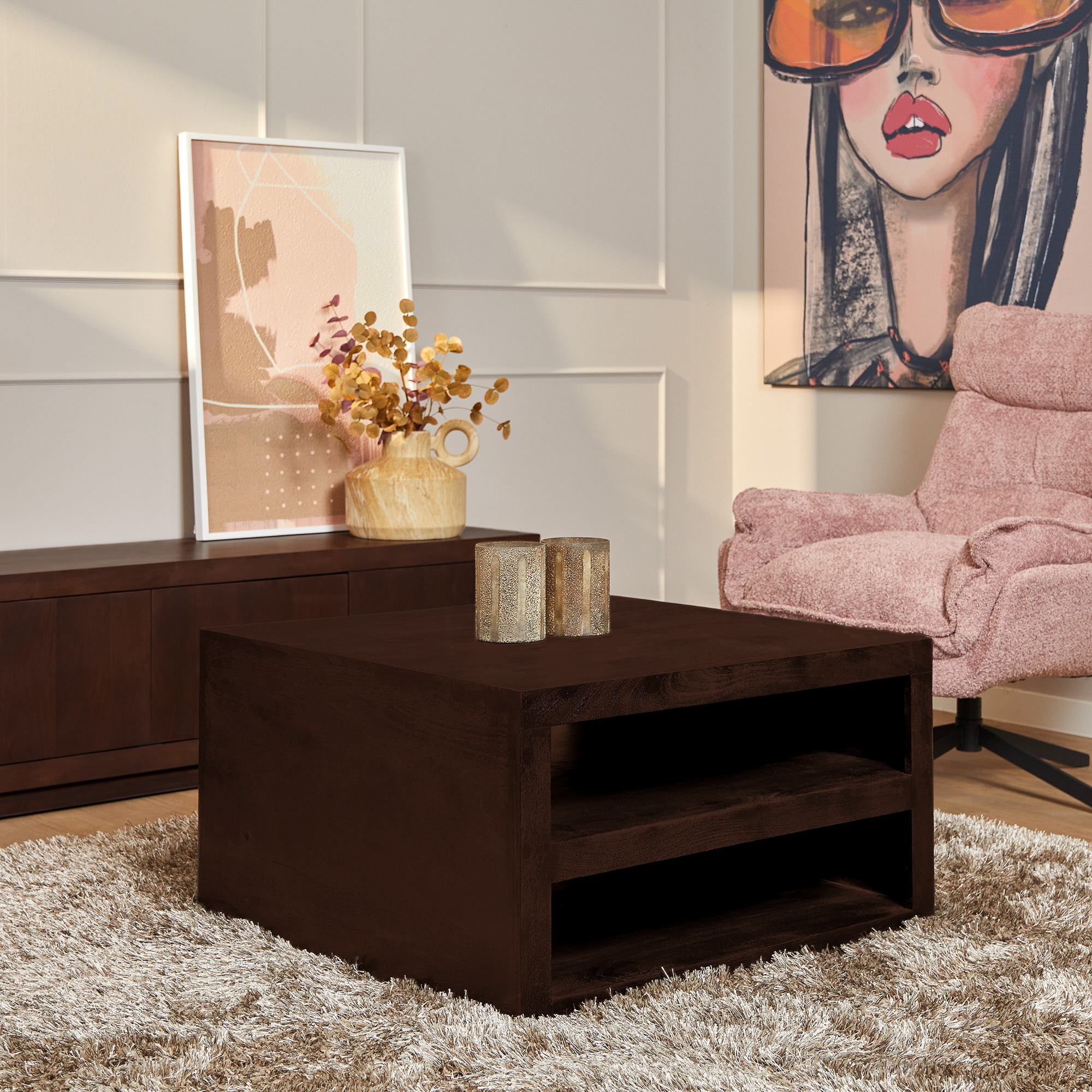 Vierkante salontafel Brussel Bruin Mangohout 80 cm - Image 7