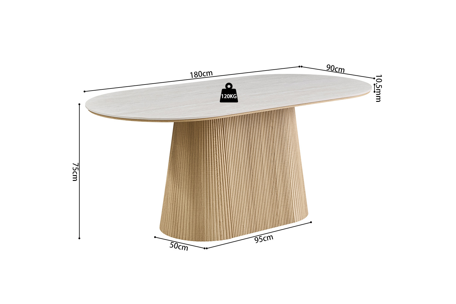 Image 9 for NEW - Tafel Vigo 180 cm Ovaal Decor Naturel Eik Baroque Grijs