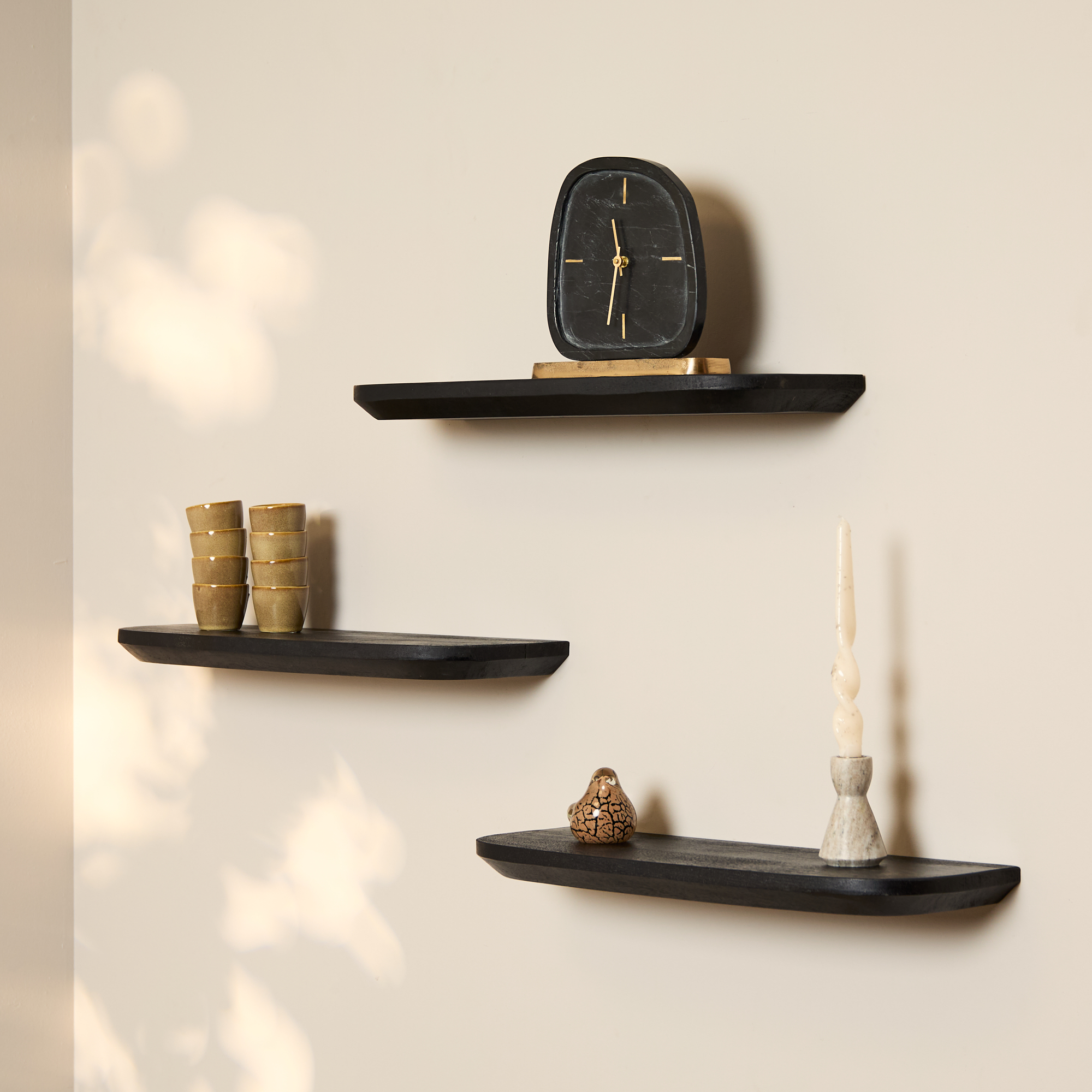 Wandplank Gusta Zwart Mangohout Set van 3 - Image 1