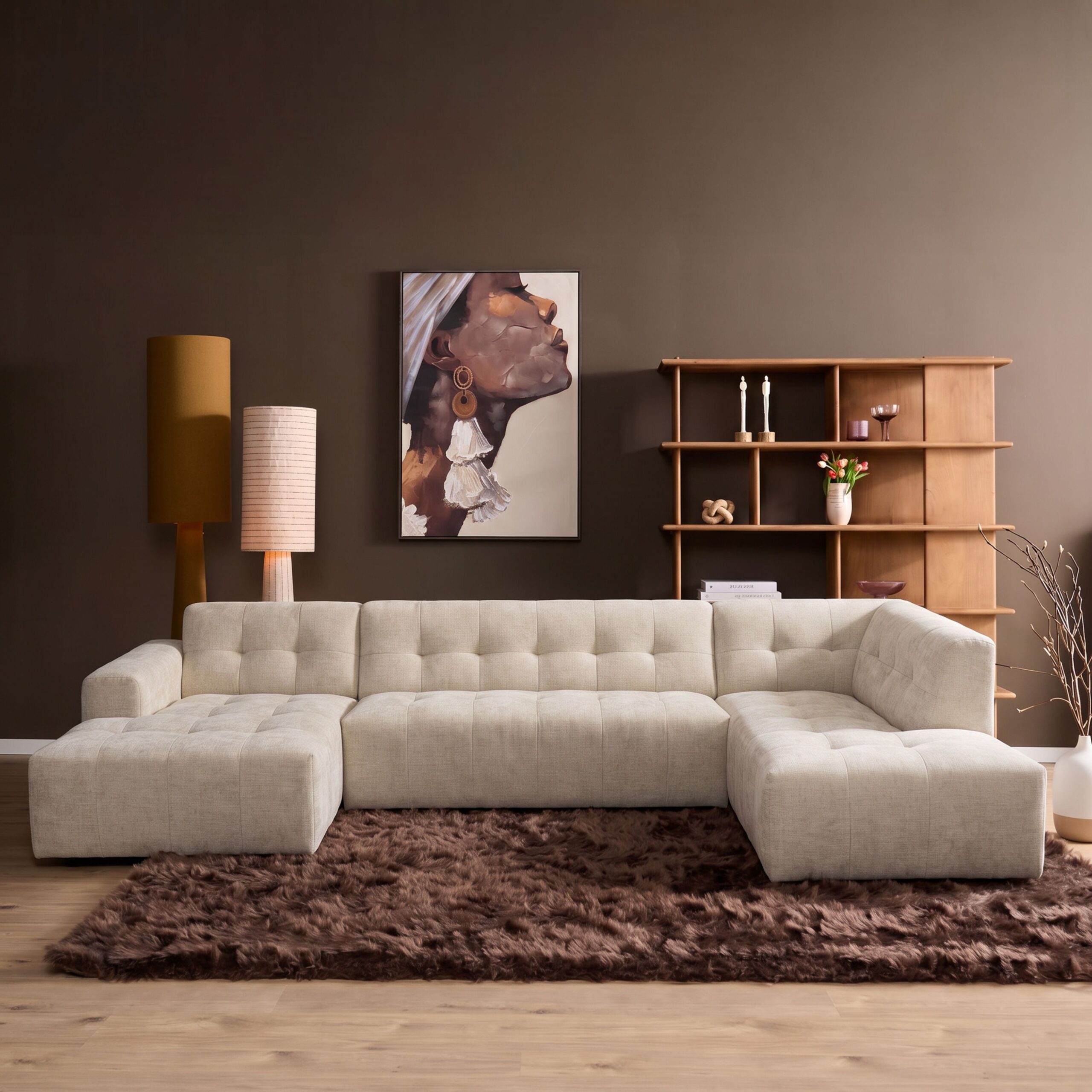 MySofa Ruby U-bank Beige Lounge L + 2,5 + Ottomane R - Image 1