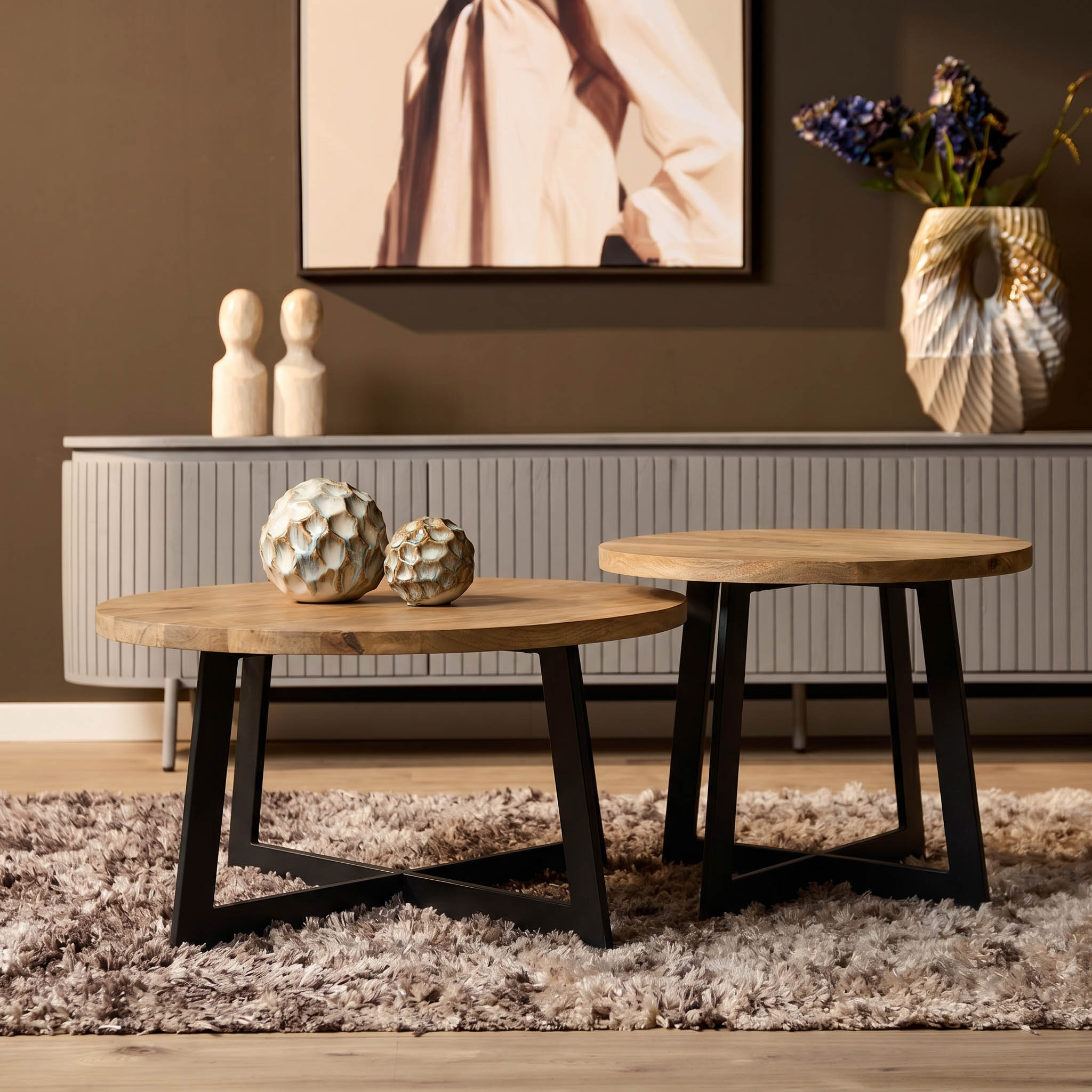 Salontafel set Atlanta Naturel Mangohout 70 cm - Image 1