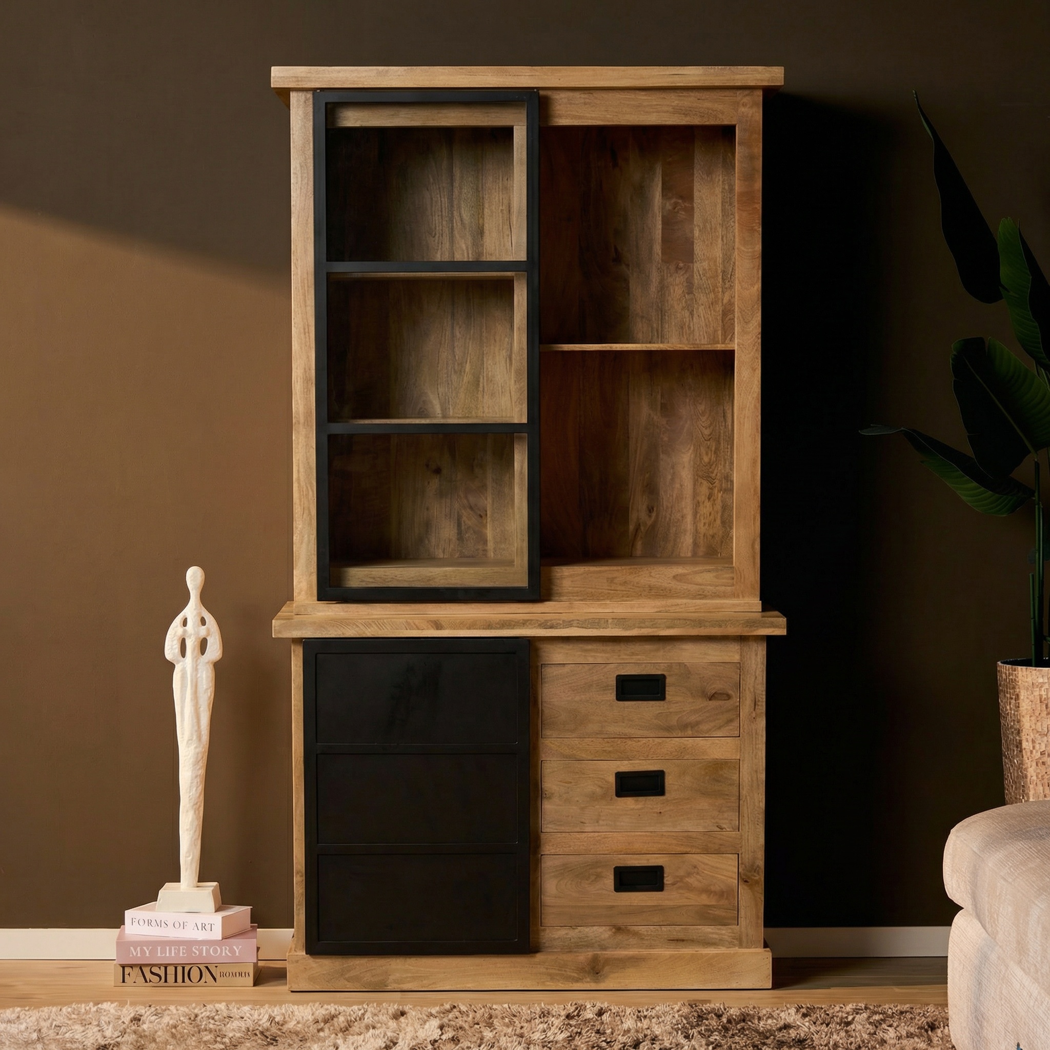 Vitrinekast Noa Naturel Mangohout 120 cm - Image 1