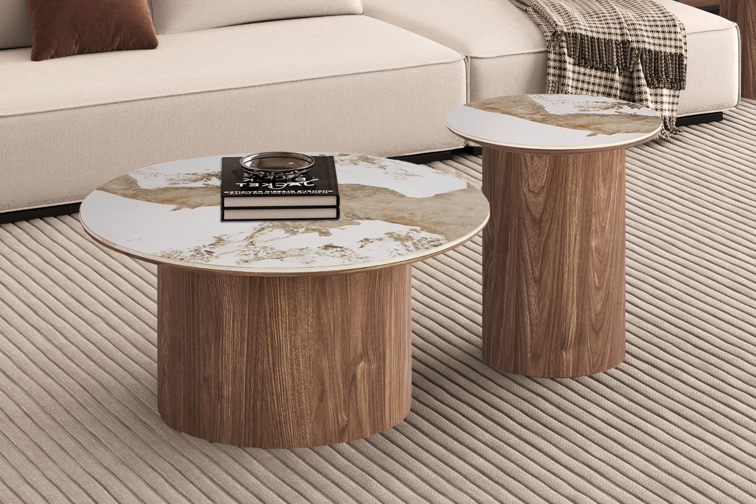 Image 2 for NEW - Bijzettafel Evora 45 cm Rond Glanzend Steen Pandora