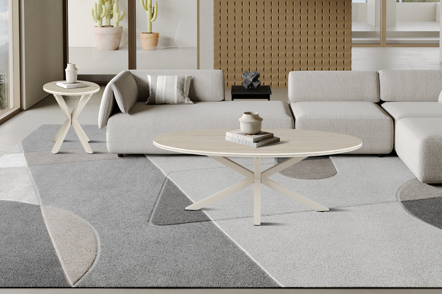 Image 2 for NEW - Salontafel Noa 130x70cm Deens Ovaal Baroque Beige - Grijs voet
