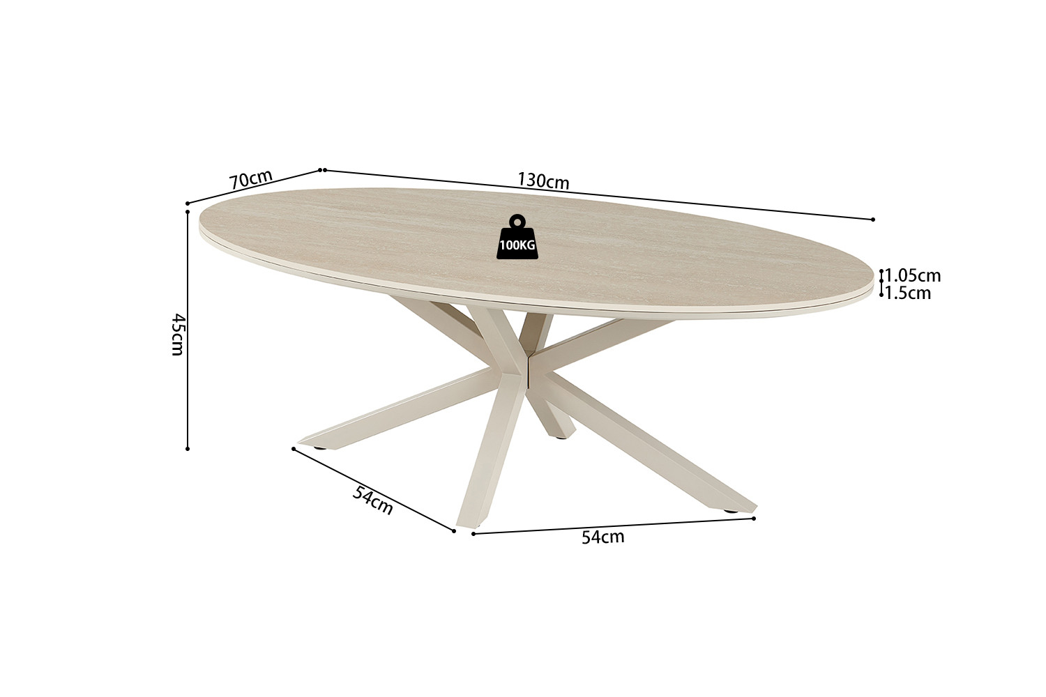 Image 6 for NEW - Salontafel Noa 130x70cm Deens Ovaal Baroque Beige - Grijs voet