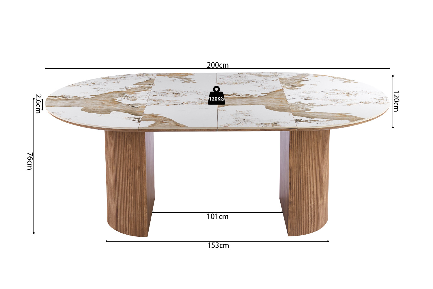 Image 12 for NEW - Uitschuifb. Tafel Evora 120-160-200 cm Glanzend Steen Pandora