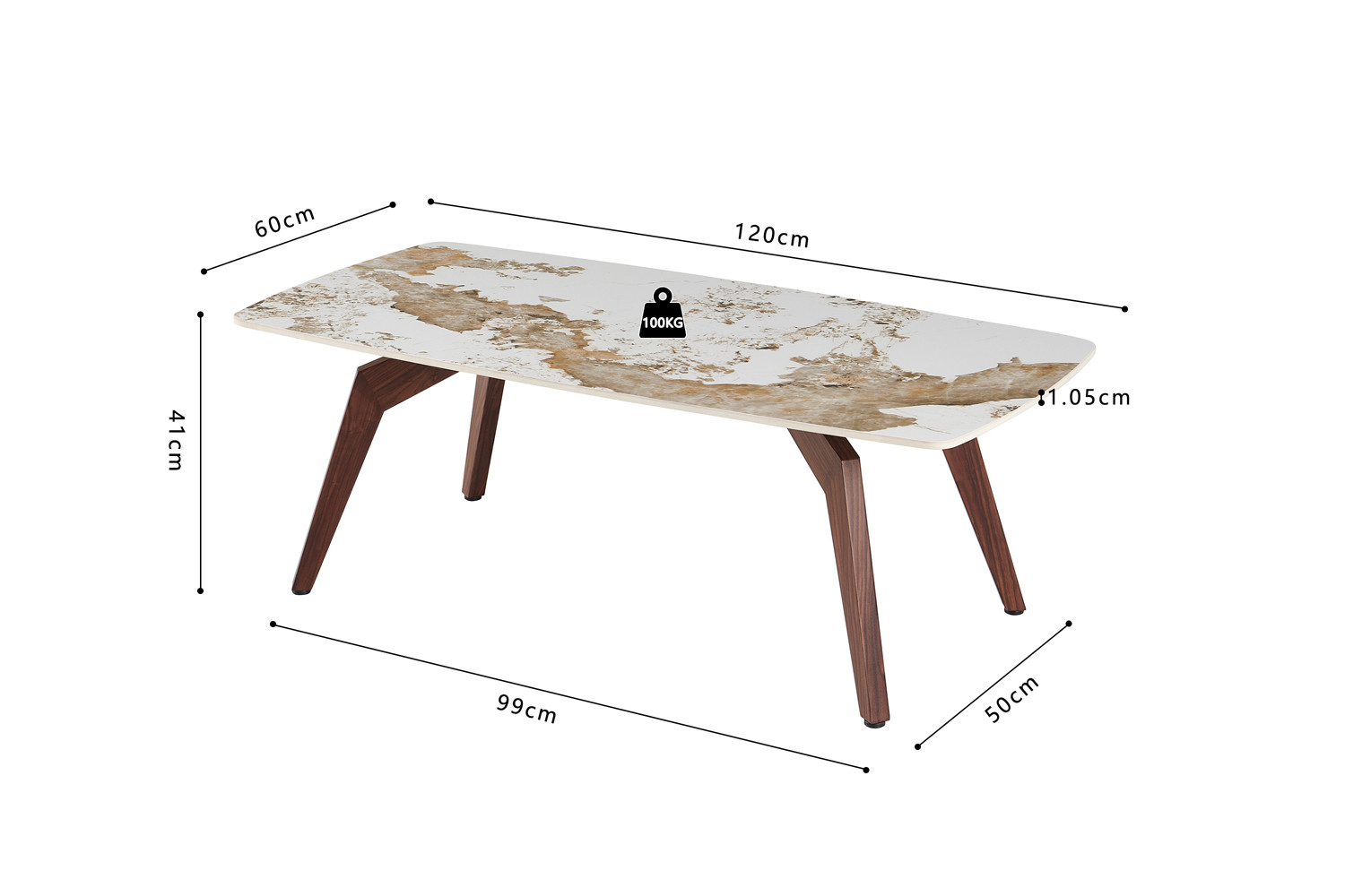 Image 6 for NEW - Salontafel Alma 120x60 cm Glanzend Pandora - Voet walnoot