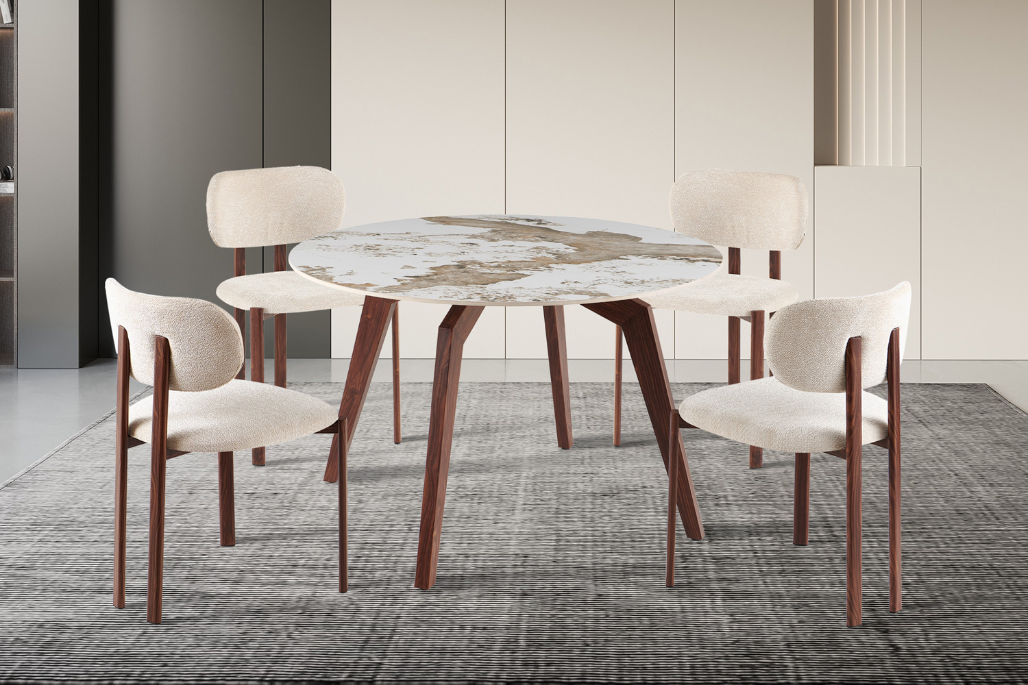 Image 1 for NEW - Tafel Alma 120 cm Rond Glanzend Steen Pandora - Voet walnoot