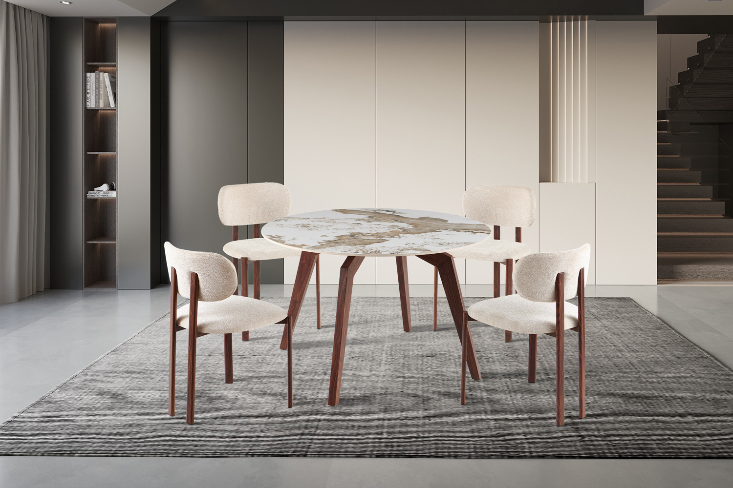Image 2 for NEW - Tafel Alma 120 cm Rond Glanzend Steen Pandora - Voet walnoot