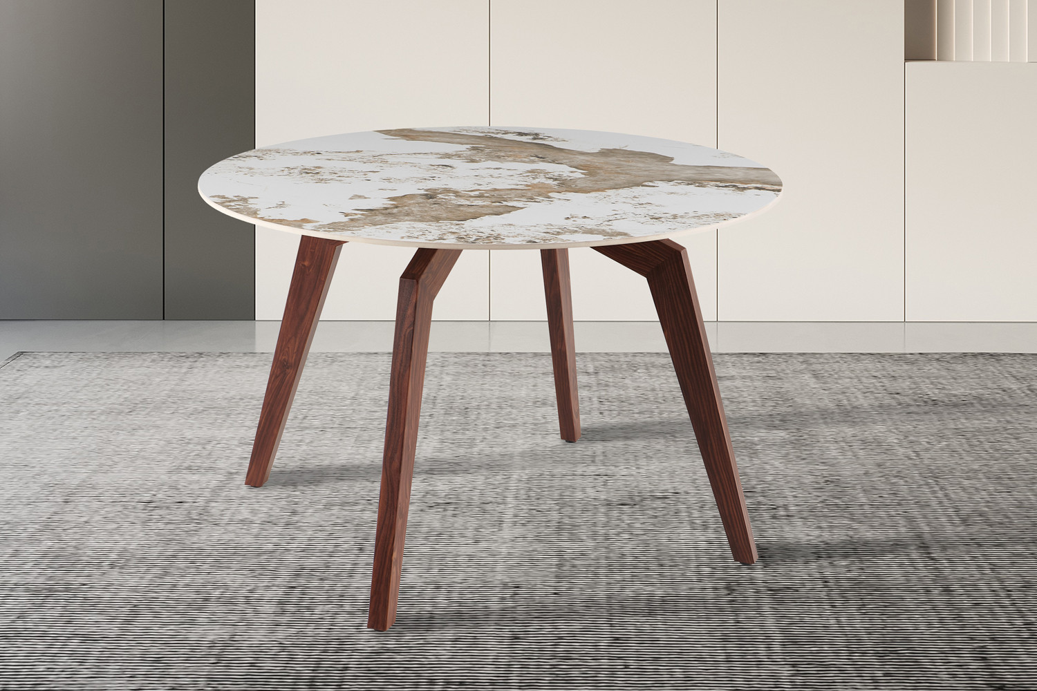 Image 3 for NEW - Tafel Alma 120 cm Rond Glanzend Steen Pandora - Voet walnoot