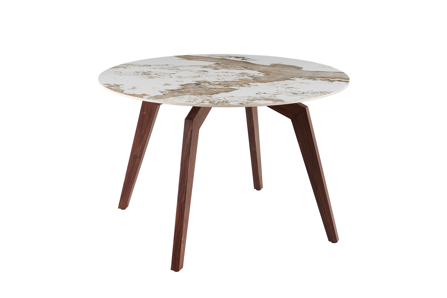 Image 4 for NEW - Tafel Alma 120 cm Rond Glanzend Steen Pandora - Voet walnoot