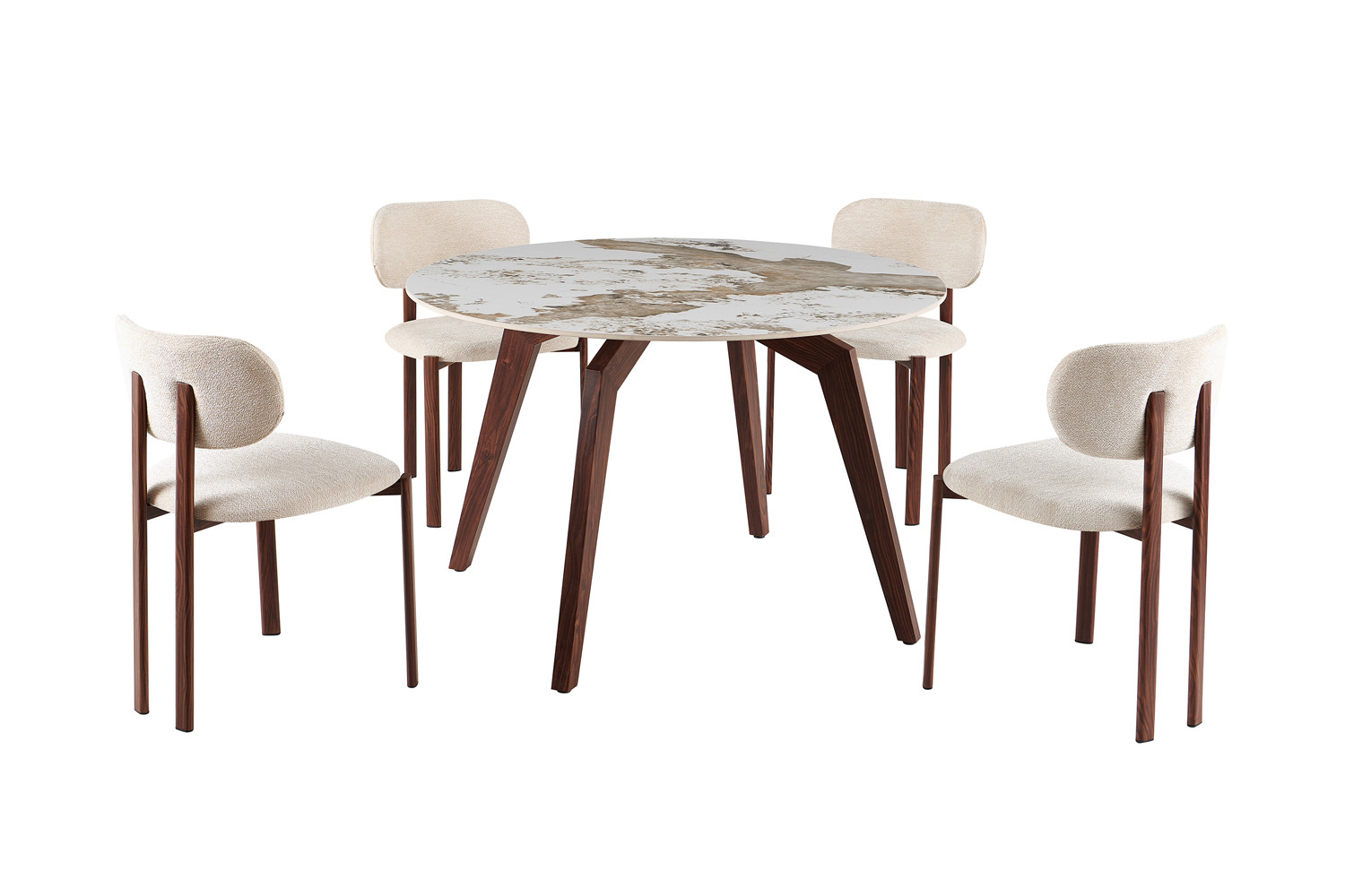 Image 5 for NEW - Tafel Alma 120 cm Rond Glanzend Steen Pandora - Voet walnoot