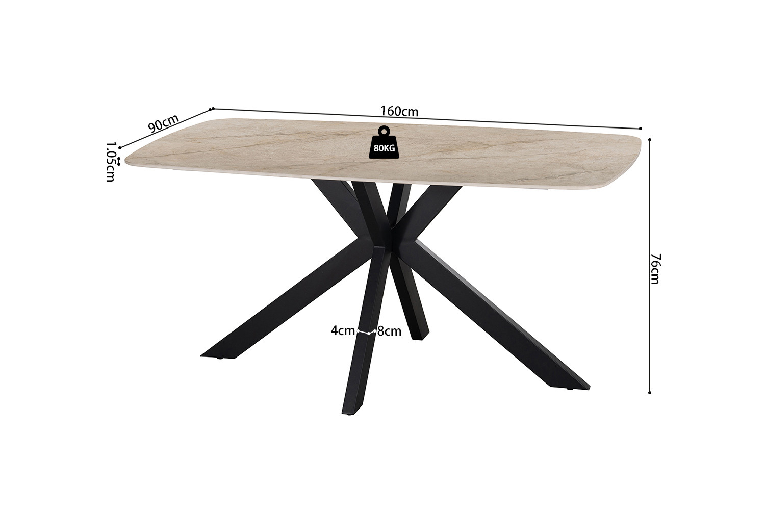 Image 7 for NEW - Tafel Apollo 160 cm Deens Ovaal Glanzend steen Shakespear Beige