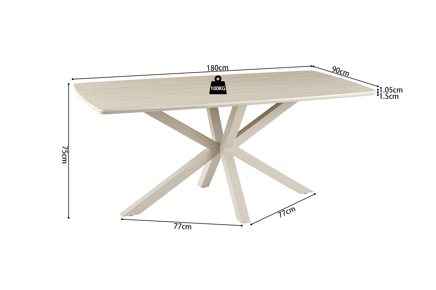 Image 9 for NEW - Tafel Noa 180x90 cm Deens Ovaal Baroque Beige - Grijs Voet