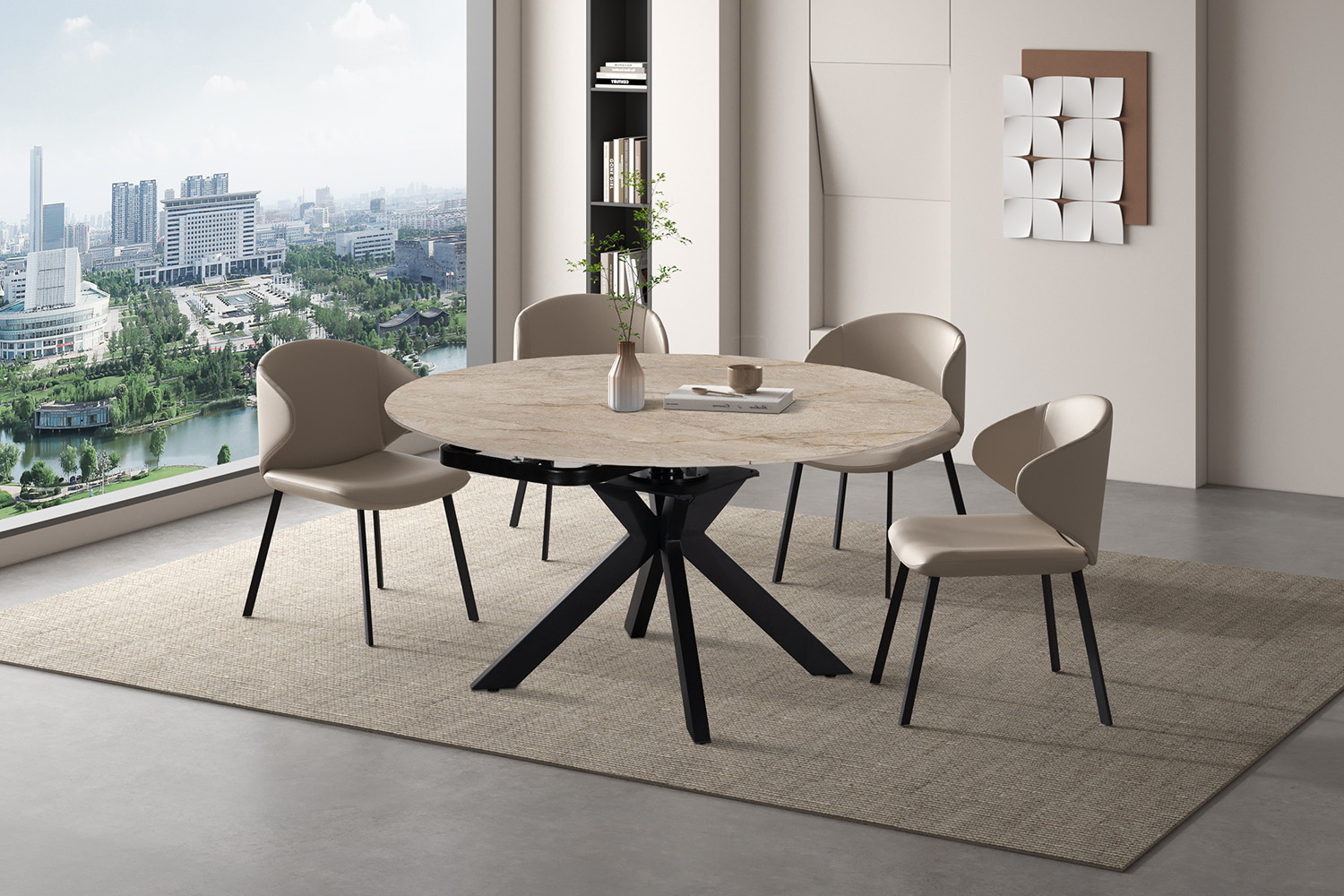 Image 2 for NEW - Uitschuifbare tafel Athéna Rond 140-140x90 cm steen Shakspear Beige