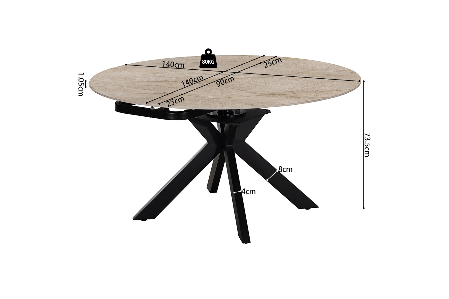 Image 9 for NEW - Uitschuifbare tafel Athéna Rond 140-140x90 cm steen Shakspear Beige
