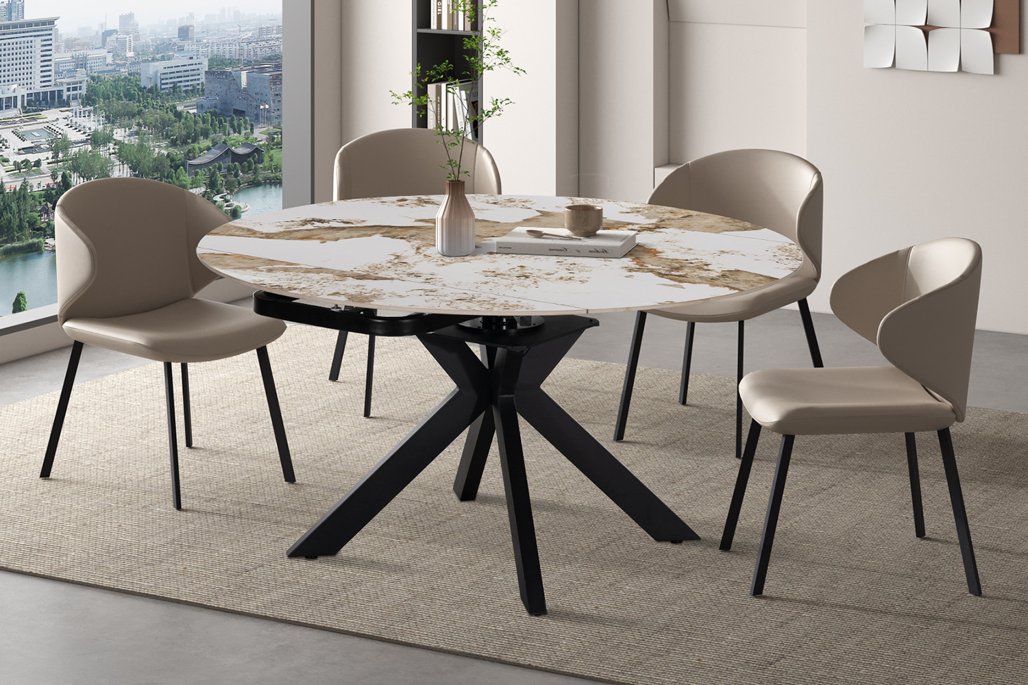 Image 1 for NEW - Uitschuifbare tafel Athéna Rond 140-140x90 cm Glanz. steen Pandora