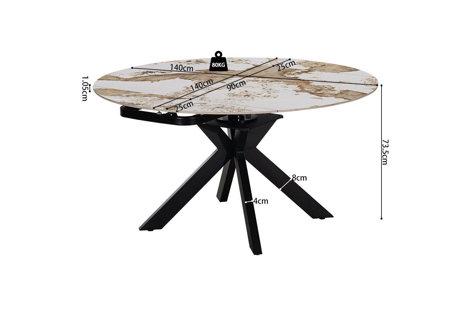 Image 9 for NEW - Uitschuifbare tafel Athéna Rond 140-140x90 cm Glanz. steen Pandora