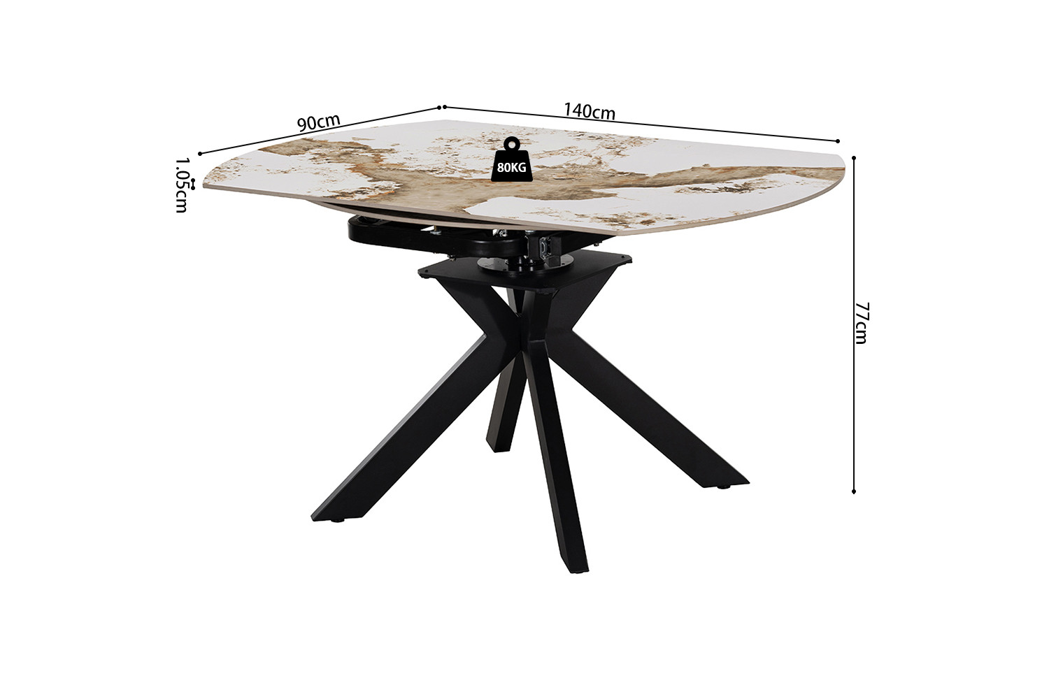 Image 10 for NEW - Uitschuifbare tafel Athéna Rond 140-140x90 cm Glanz. steen Pandora