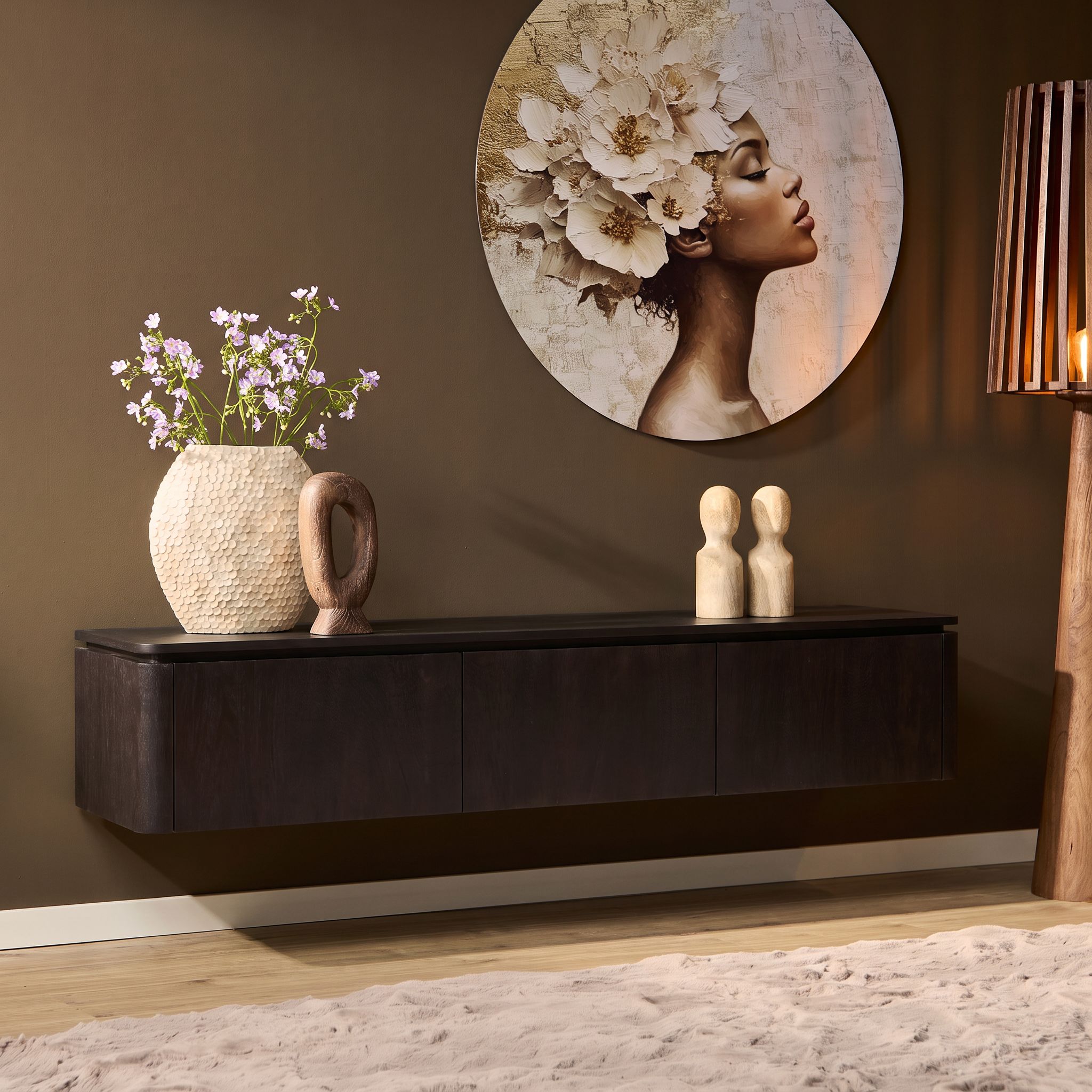 Zwevend tv meubel Dallas Bruin Mangohout 165 cm - Image 1