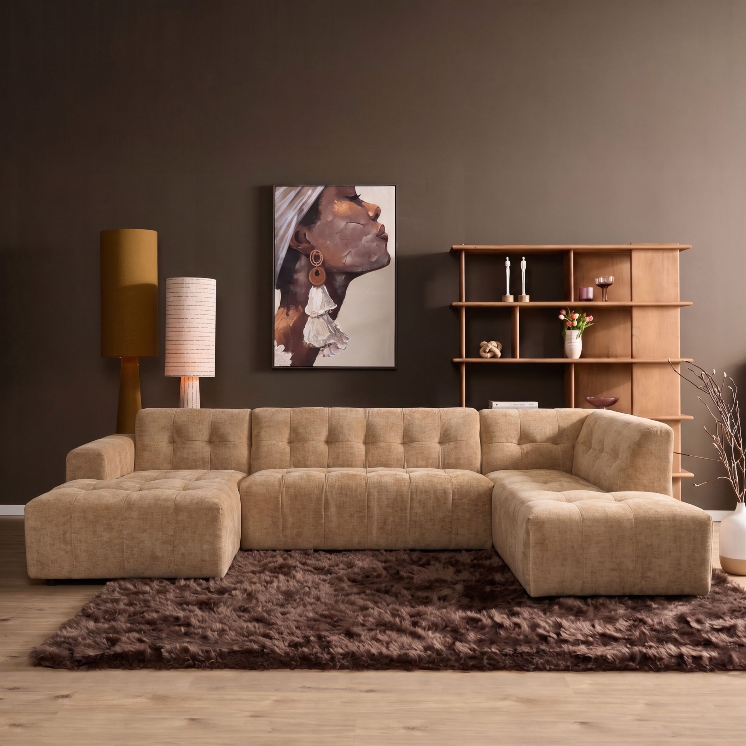 MySofa Ruby U-bank Camel Lounge L + 2,5 + Ottomane R - Image 1