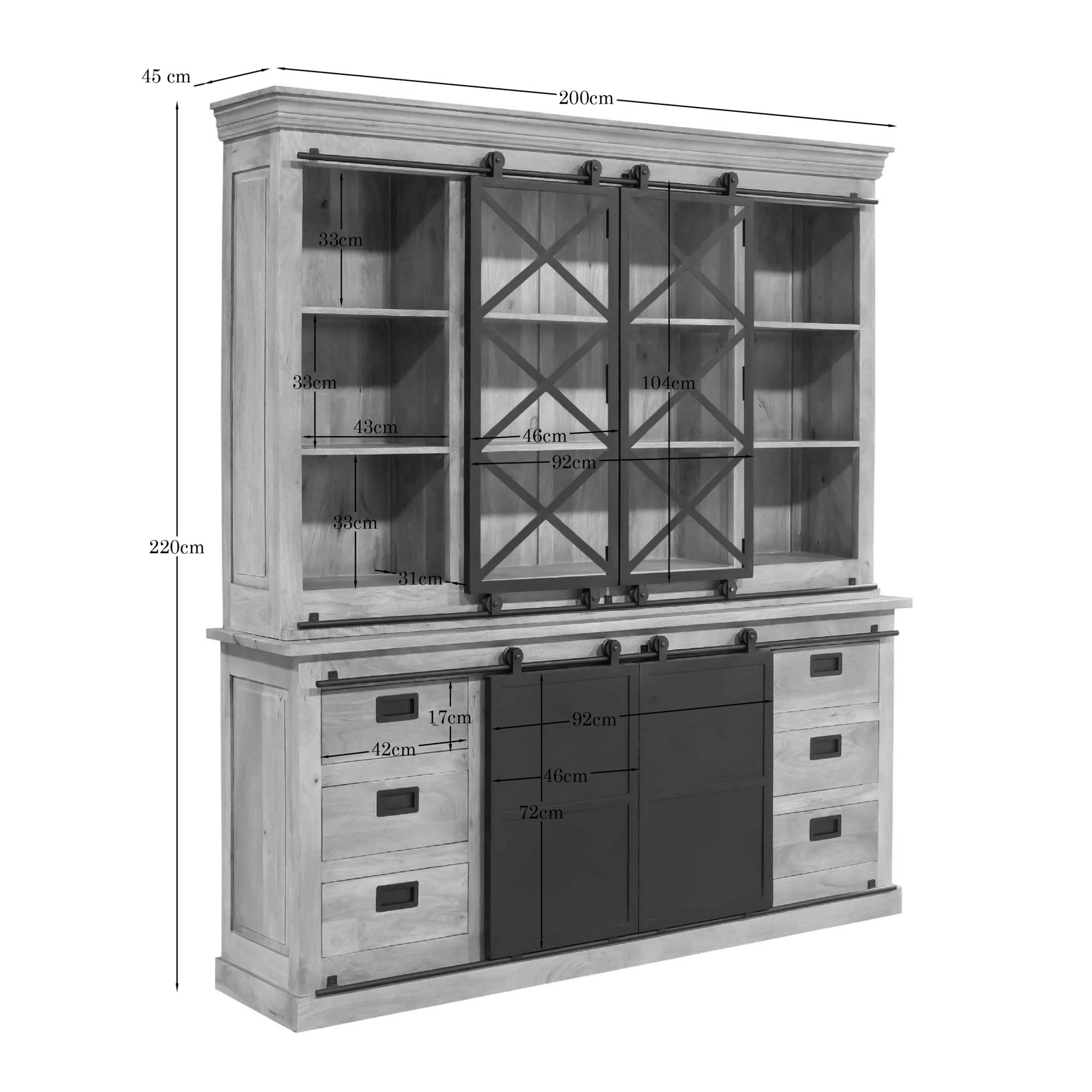 Vitrinekast Fresno Naturel Mangohout 200 cm - Image 6