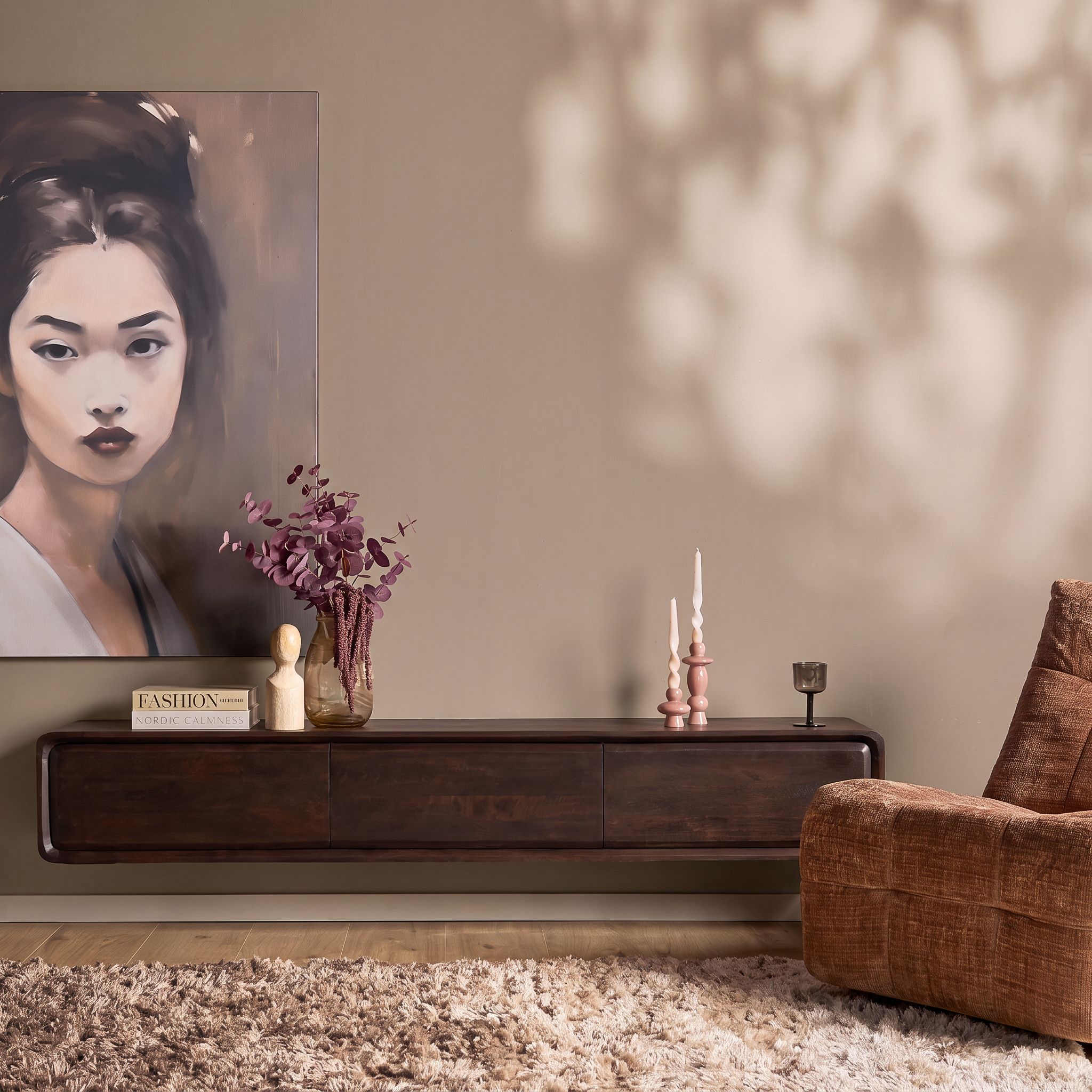 Zwevend tv meubel Allure Bruin Mangohout 160 cm - Image 1