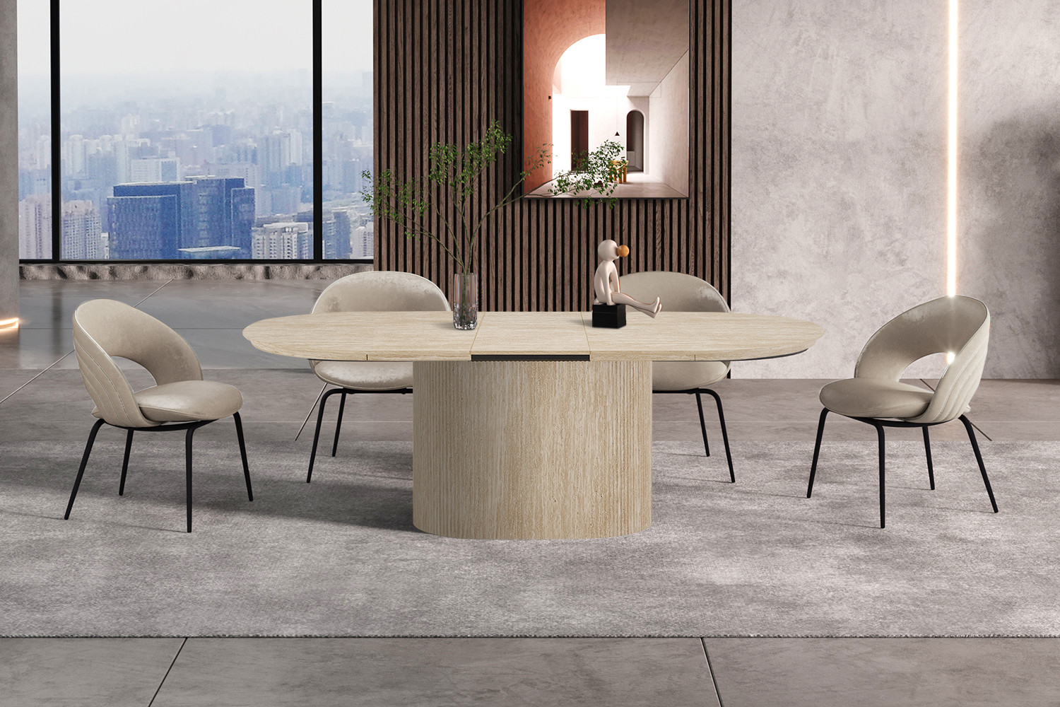 Image 1 for NEW - Uitschuifbare tafel Lagos 180-220 cm Ovaal Decor Travertin Beige