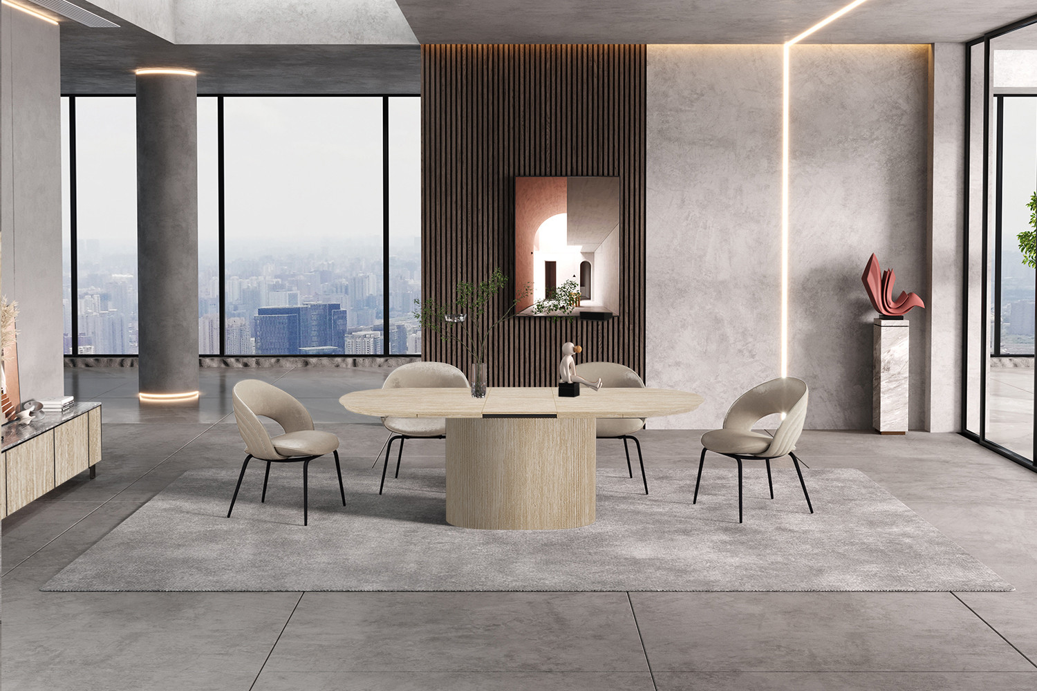 Image 2 for NEW - Uitschuifbare tafel Lagos 180-220 cm Ovaal Decor Travertin Beige