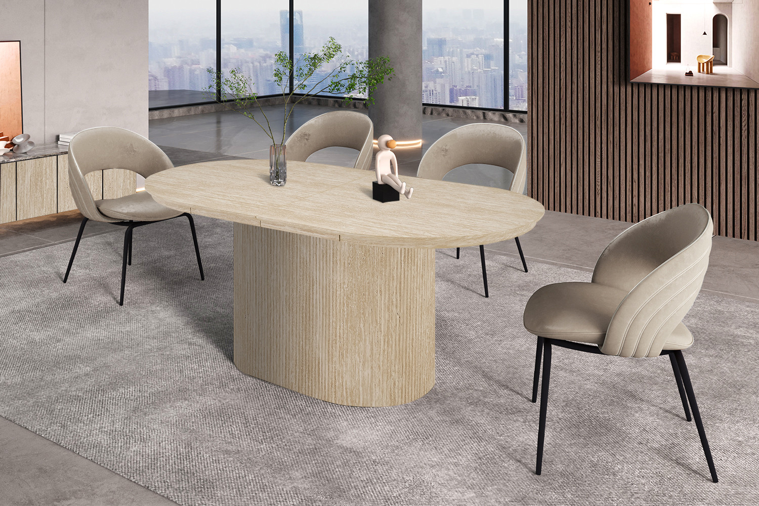 Image 3 for NEW - Uitschuifbare tafel Lagos 180-220 cm Ovaal Decor Travertin Beige