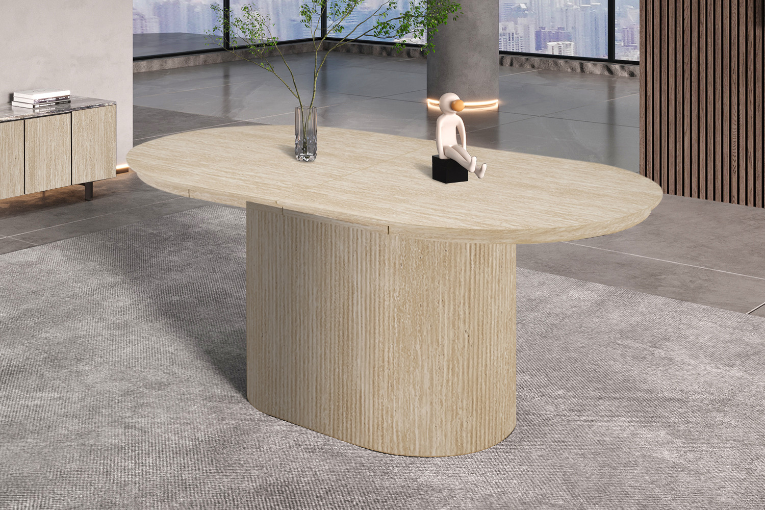 Image 4 for NEW - Uitschuifbare tafel Lagos 180-220 cm Ovaal Decor Travertin Beige