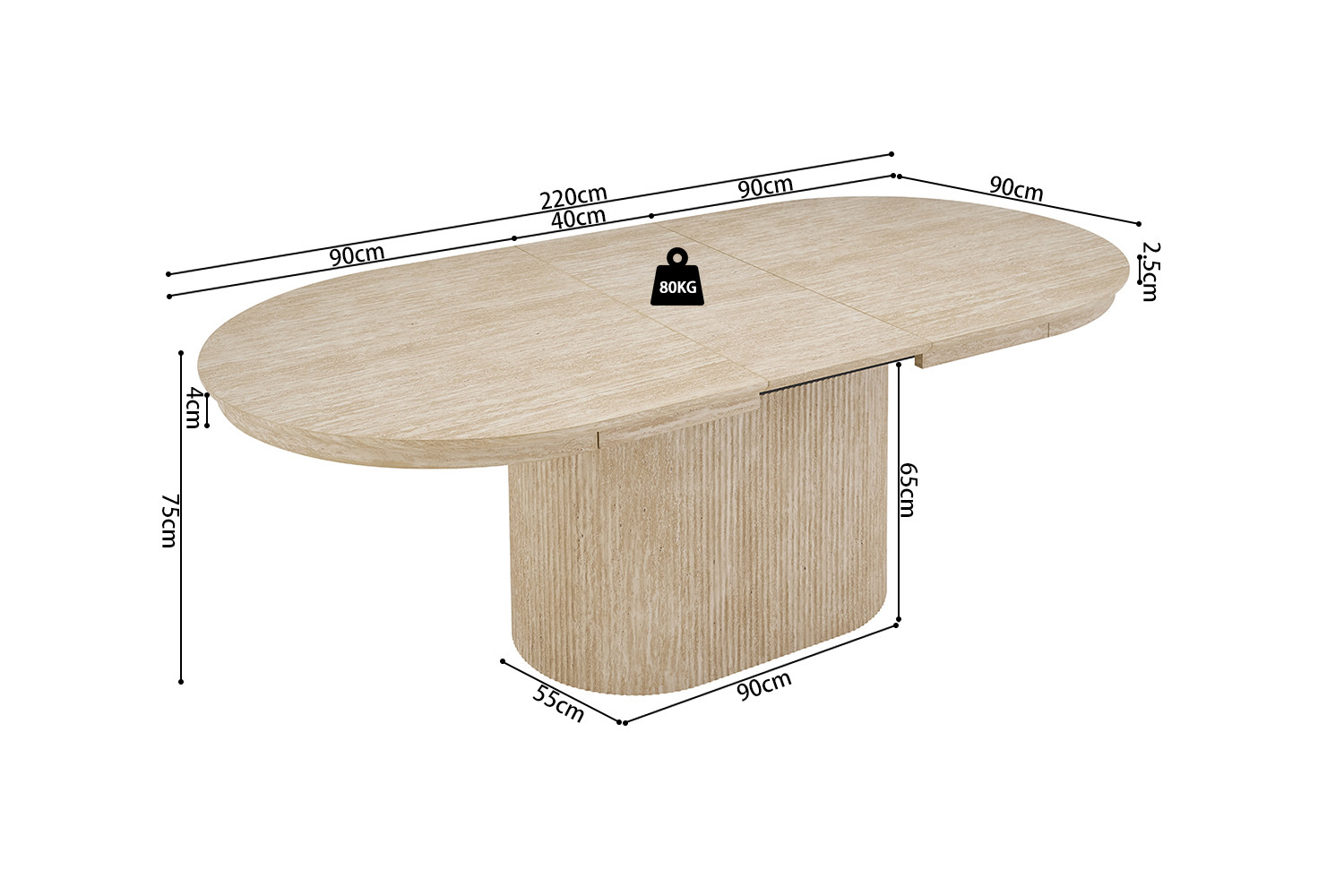 Image 12 for NEW - Uitschuifbare tafel Lagos 180-220 cm Ovaal Decor Travertin Beige