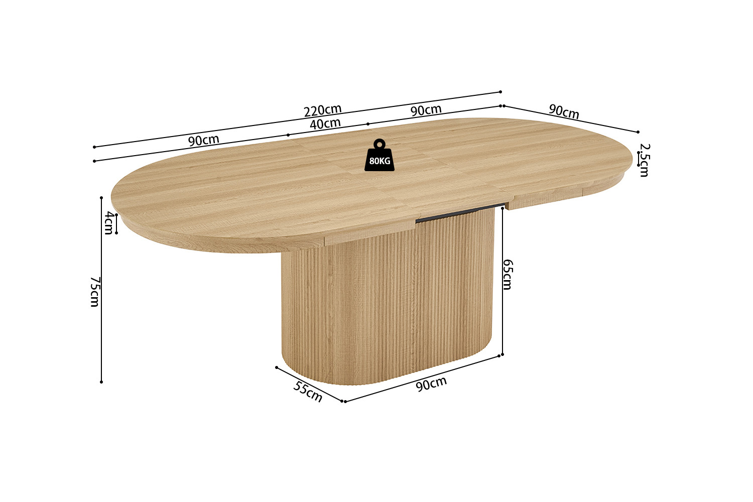 Image 11 for NEW - Uitschuifbare tafel Lagos 180-220 cm Ovaal Decor Eik Naturel