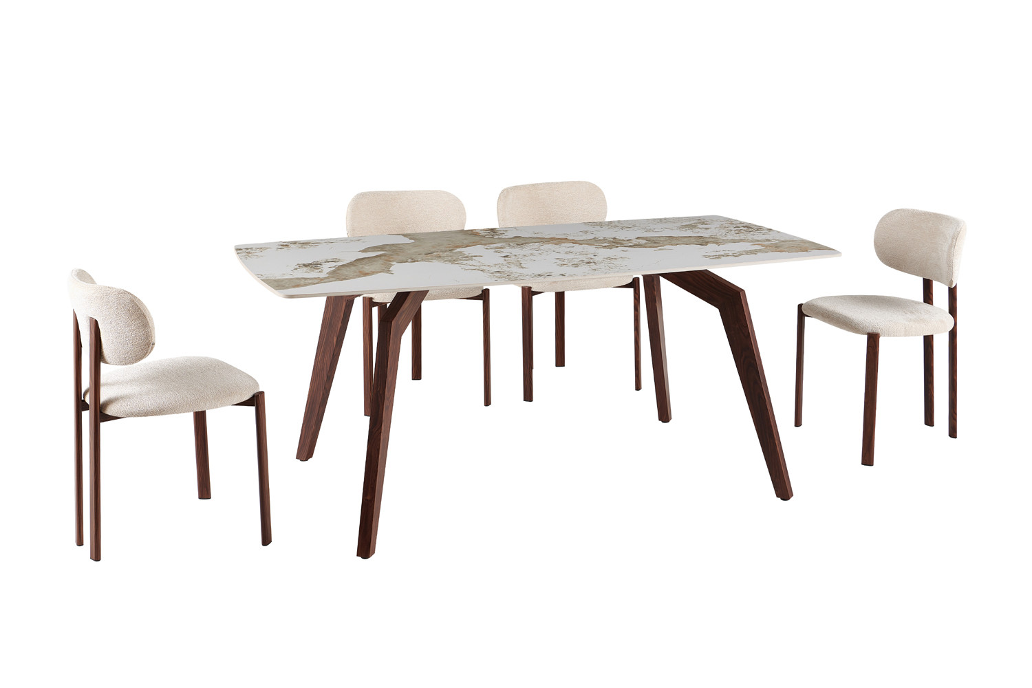Image 4 for NEW - Tafel Alma 180x90 cm Glanzend Steen Pandora - Voet walnoot