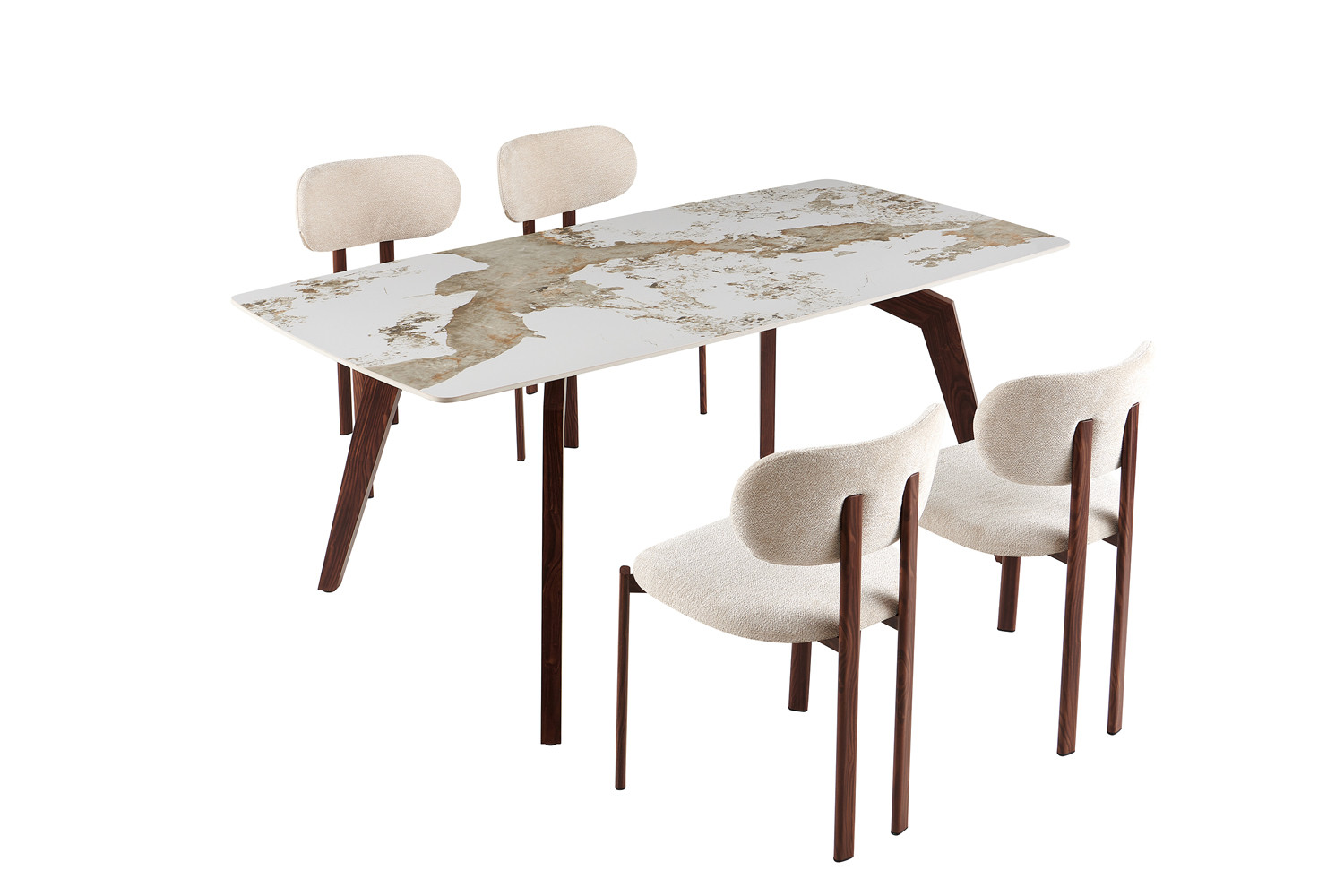 Image 5 for NEW - Tafel Alma 180x90 cm Glanzend Steen Pandora - Voet walnoot