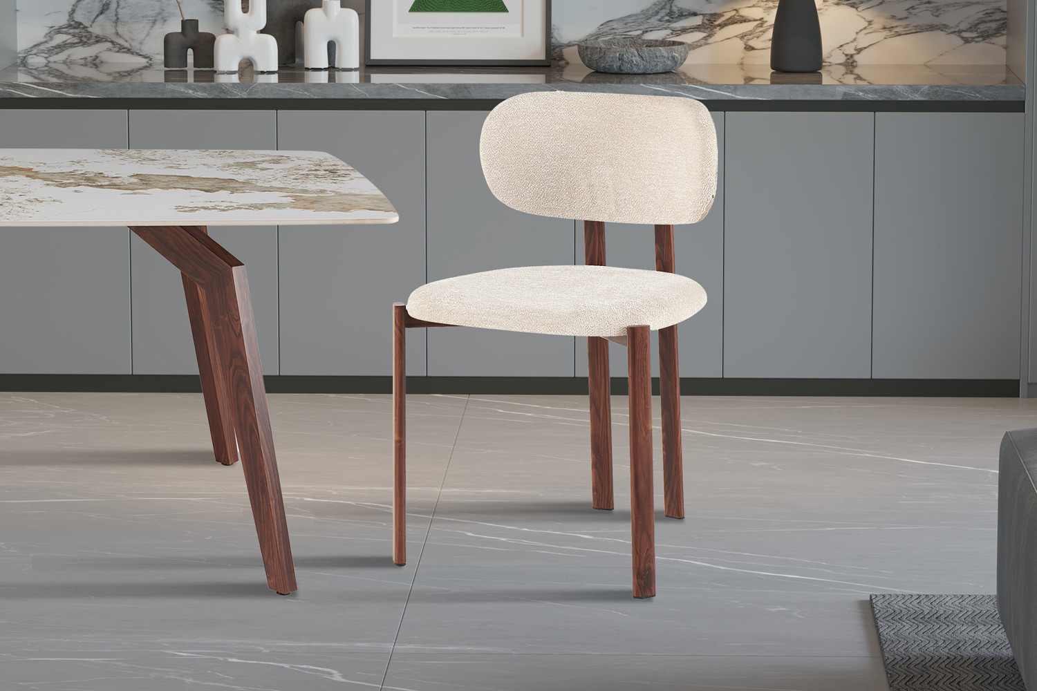 Image 2 for NEW - Stoel Jade Walnoot - Stof Fabb Raven 24 Beige