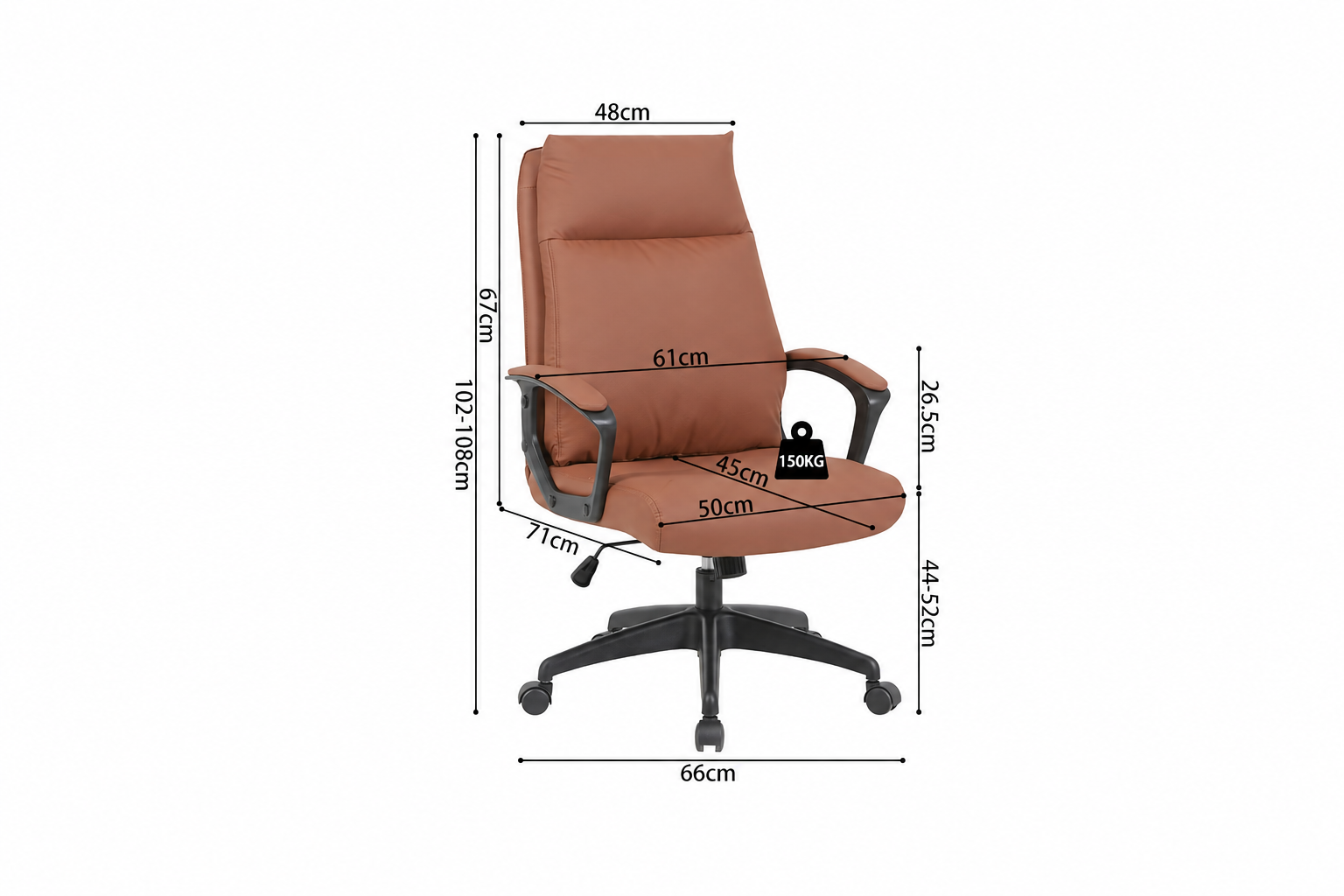 Image 11 for NEW - Bureaustoel Samuel PU nylon Cognac